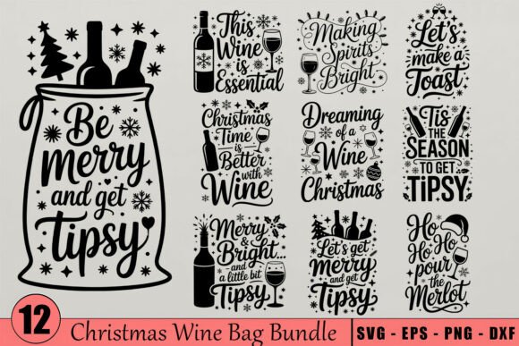 Christmas Wine Bag Quotes SVG Bundle: Graphics for Crafts