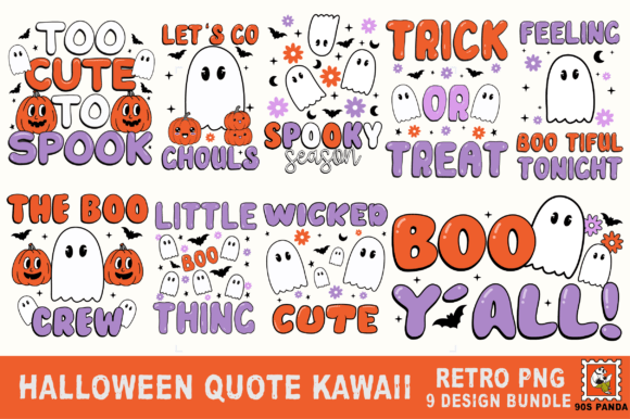 Halloween Quote Kawaii Retro PNG Bundle for Crafts & Graphics